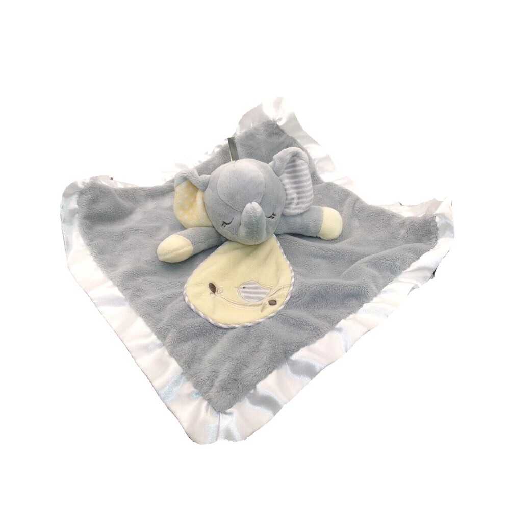 Douglas Lil Snugglers Sleepy Elephant Lovey Blanket Satin Binding Gray & Yellow